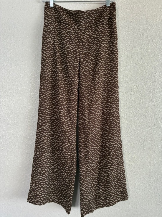 LOFT Pants - LOFT Brown Printed Wide-Leg Trousers with Cream Motif